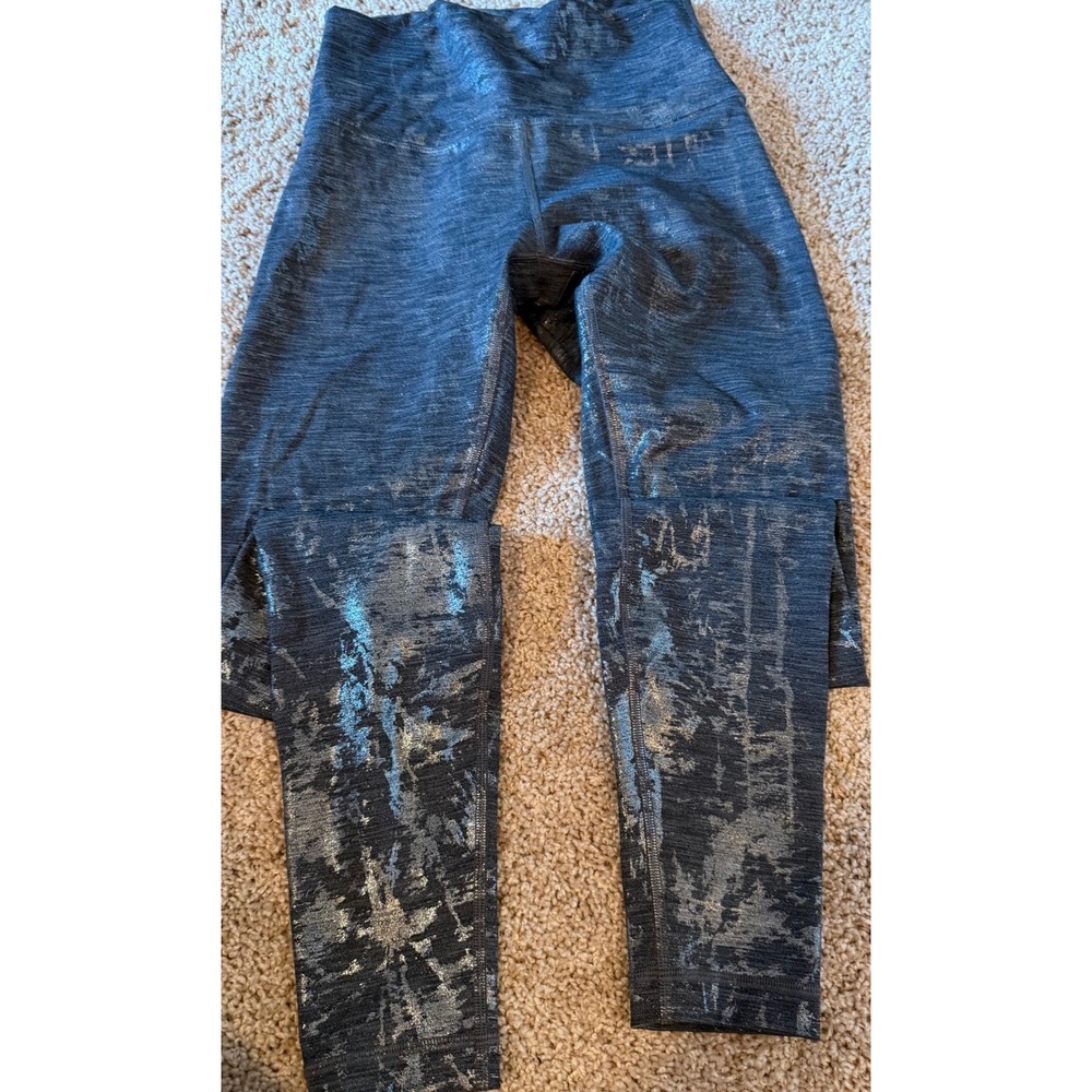 Lululemon High Rise Metallic Foil Leggings Charcoal Silver Grey 4